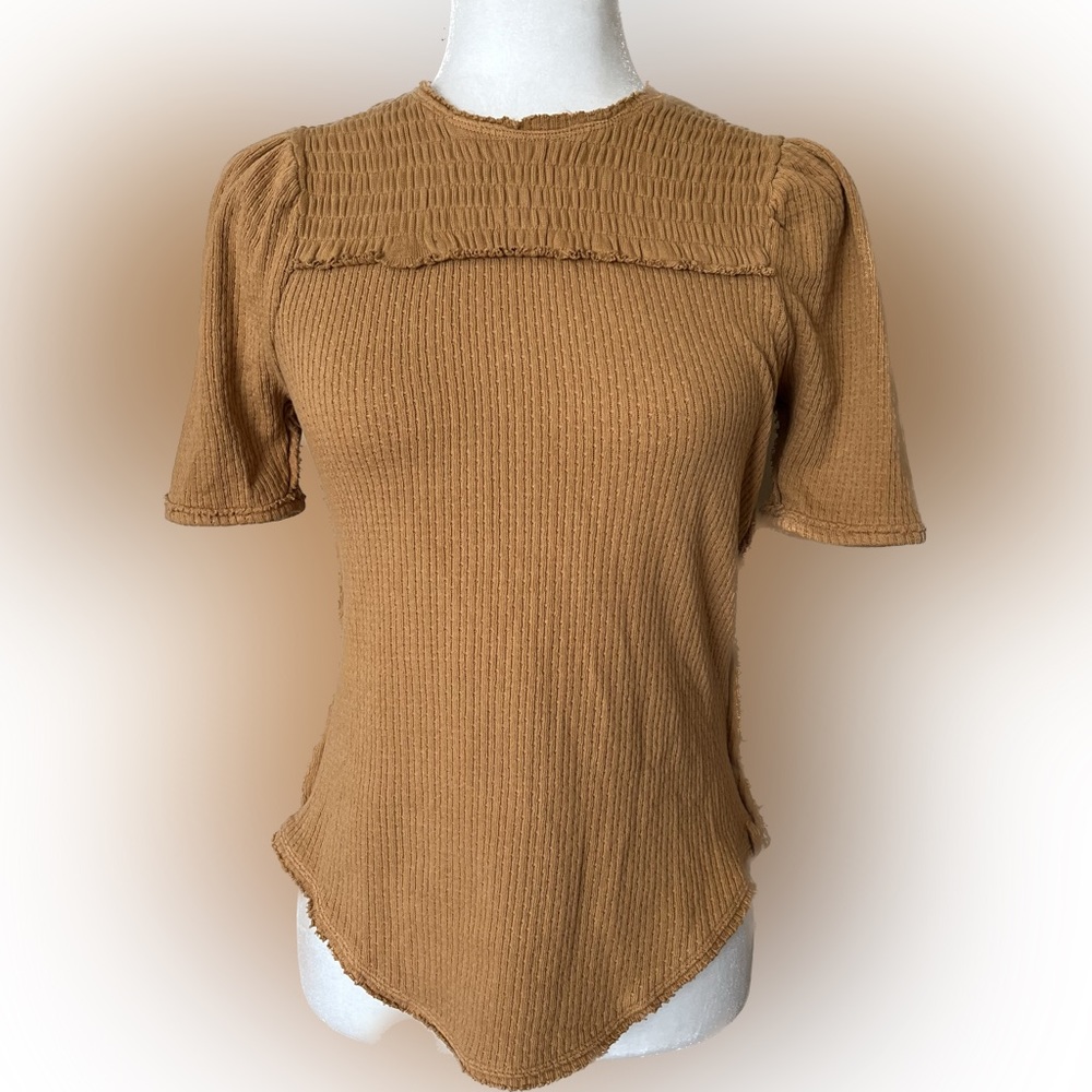 NWOT FP brown smocked tee